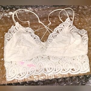 Pink white lace bralette